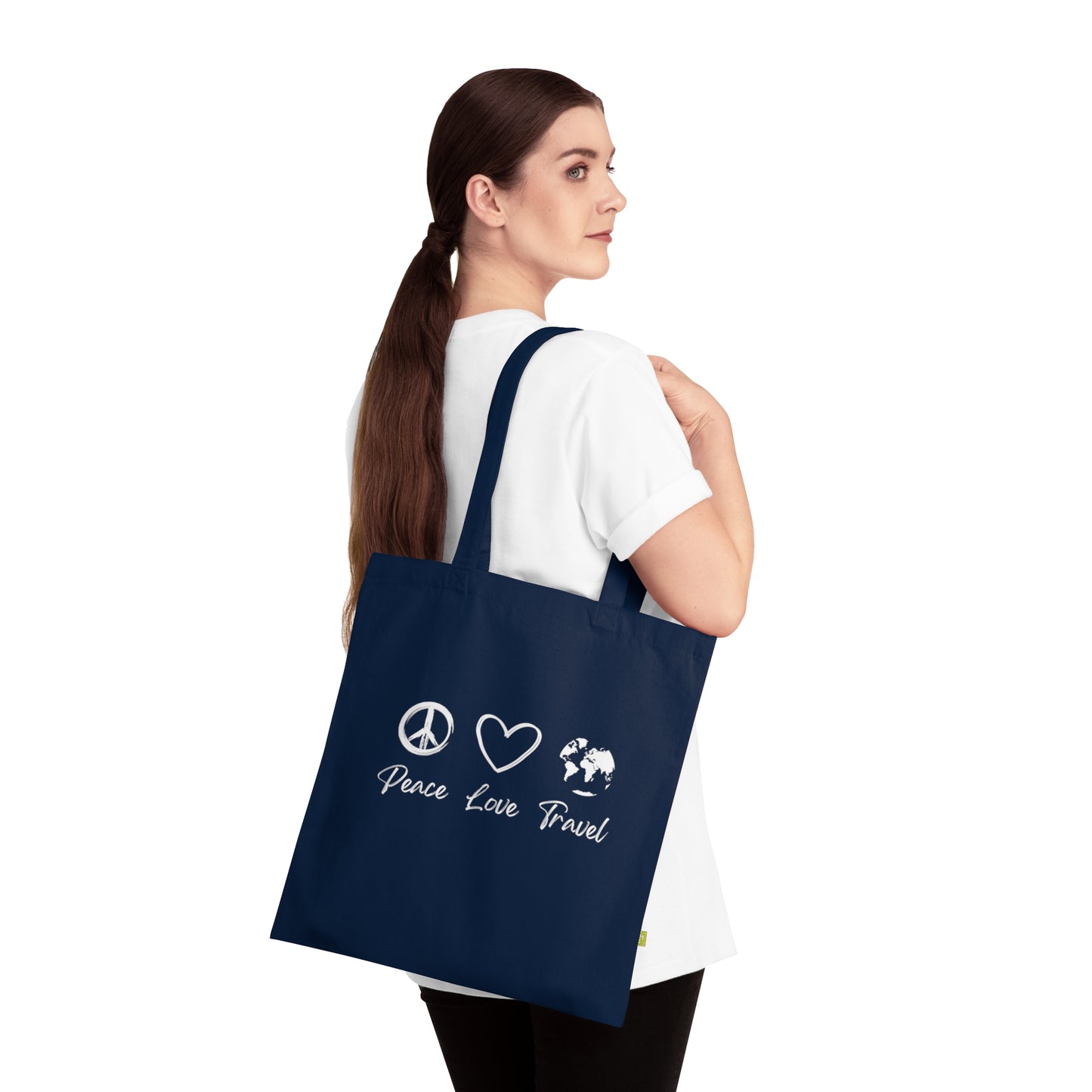 Peace Love Travel Organic Cotton Tote Bag