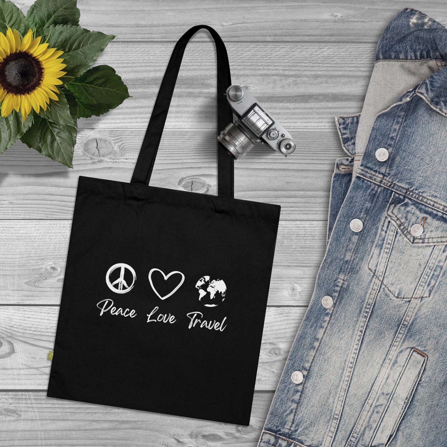 Peace Love Travel Organic Cotton Tote Bag