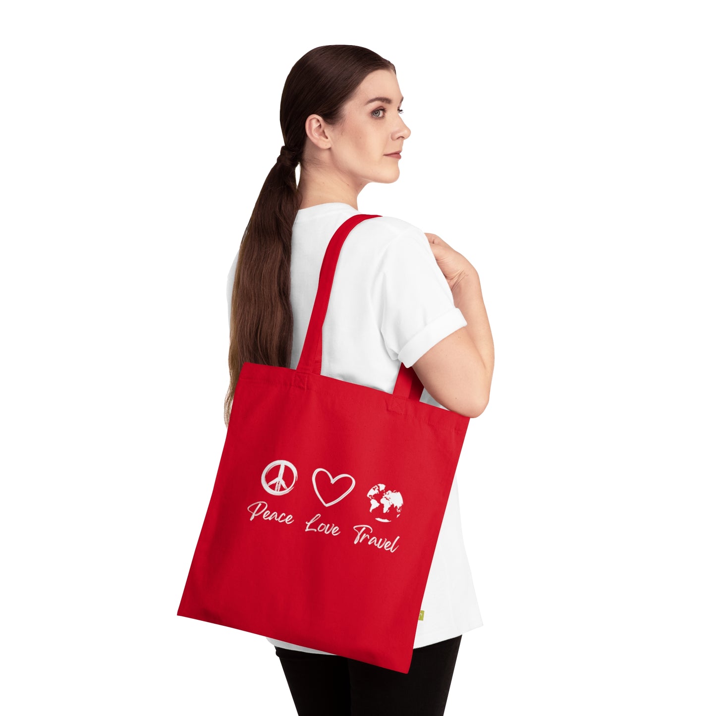 Peace Love Travel Organic Cotton Tote Bag