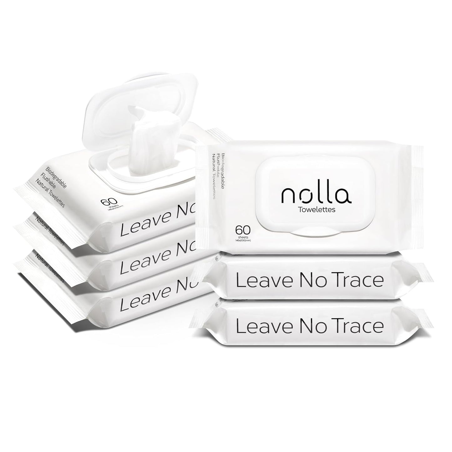 Nolla Flushable Wipes, 100% Plant-Based, Plastic-Free and Biodegradable
