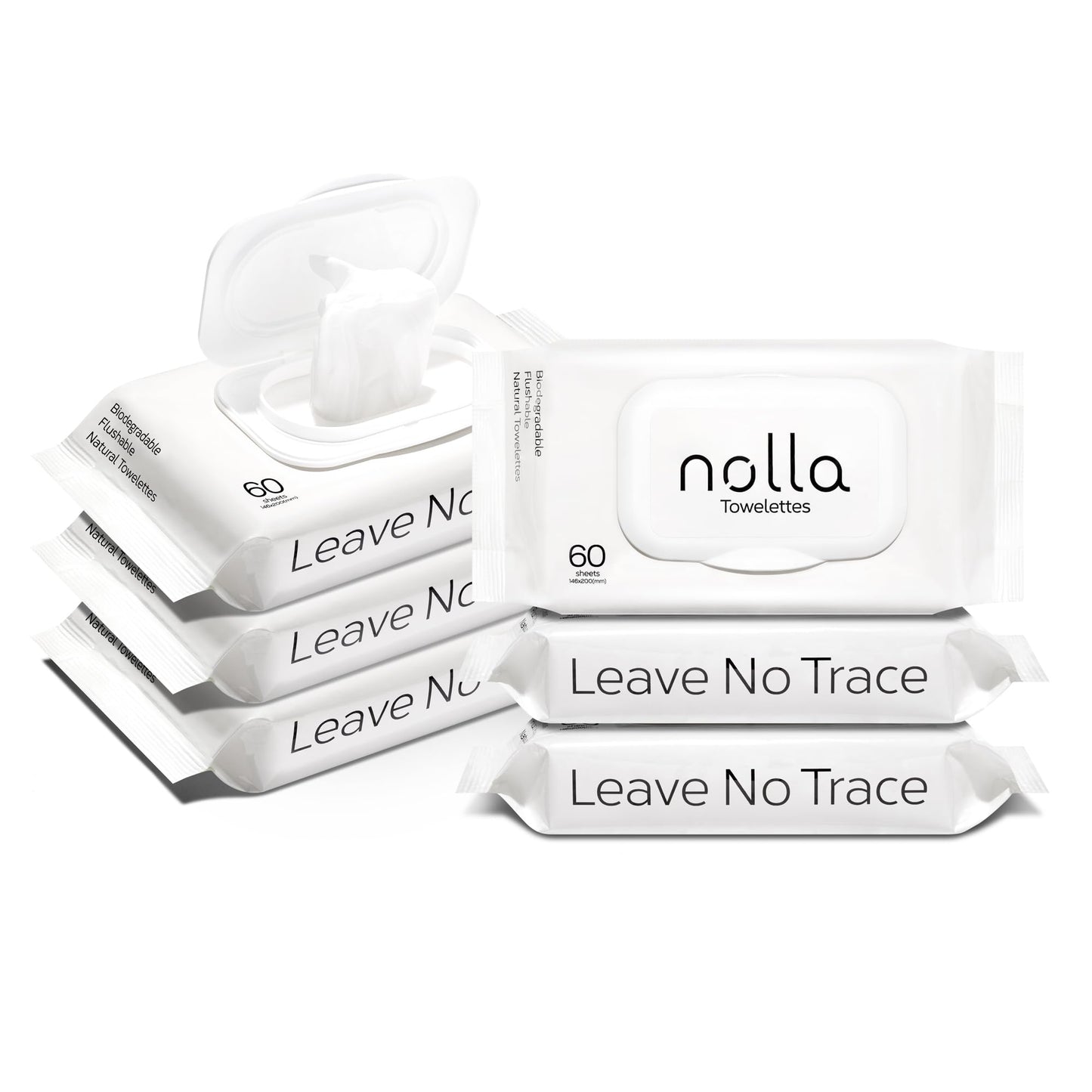 Nolla Flushable Wipes, 100% Plant-Based, Plastic-Free and Biodegradable