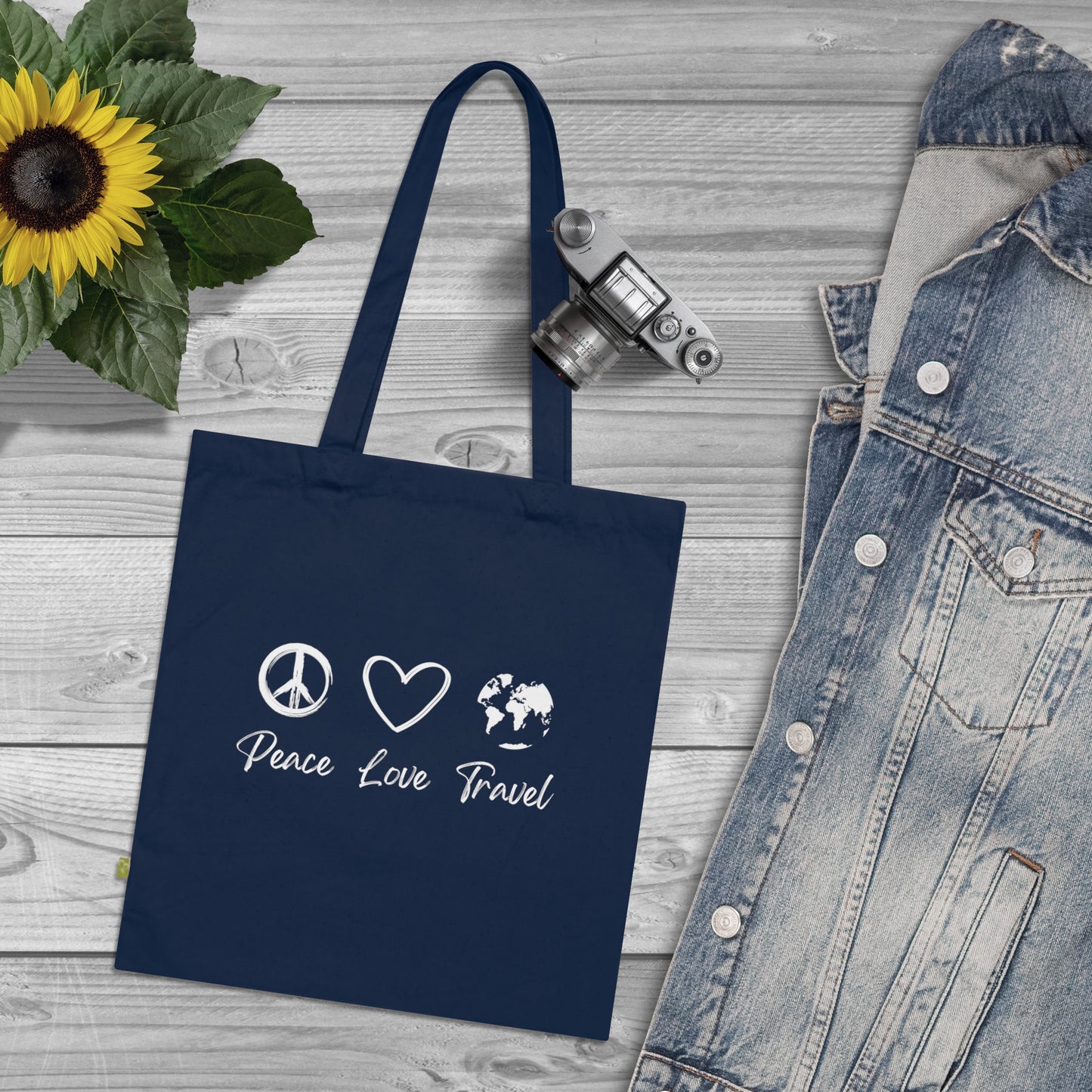 Peace Love Travel Organic Cotton Tote Bag