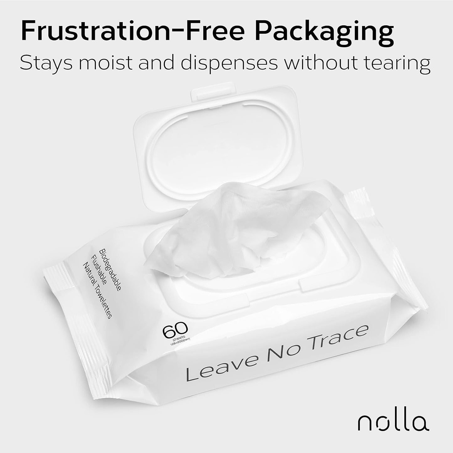 Nolla Flushable Wipes, 100% Plant-Based, Plastic-Free and Biodegradable