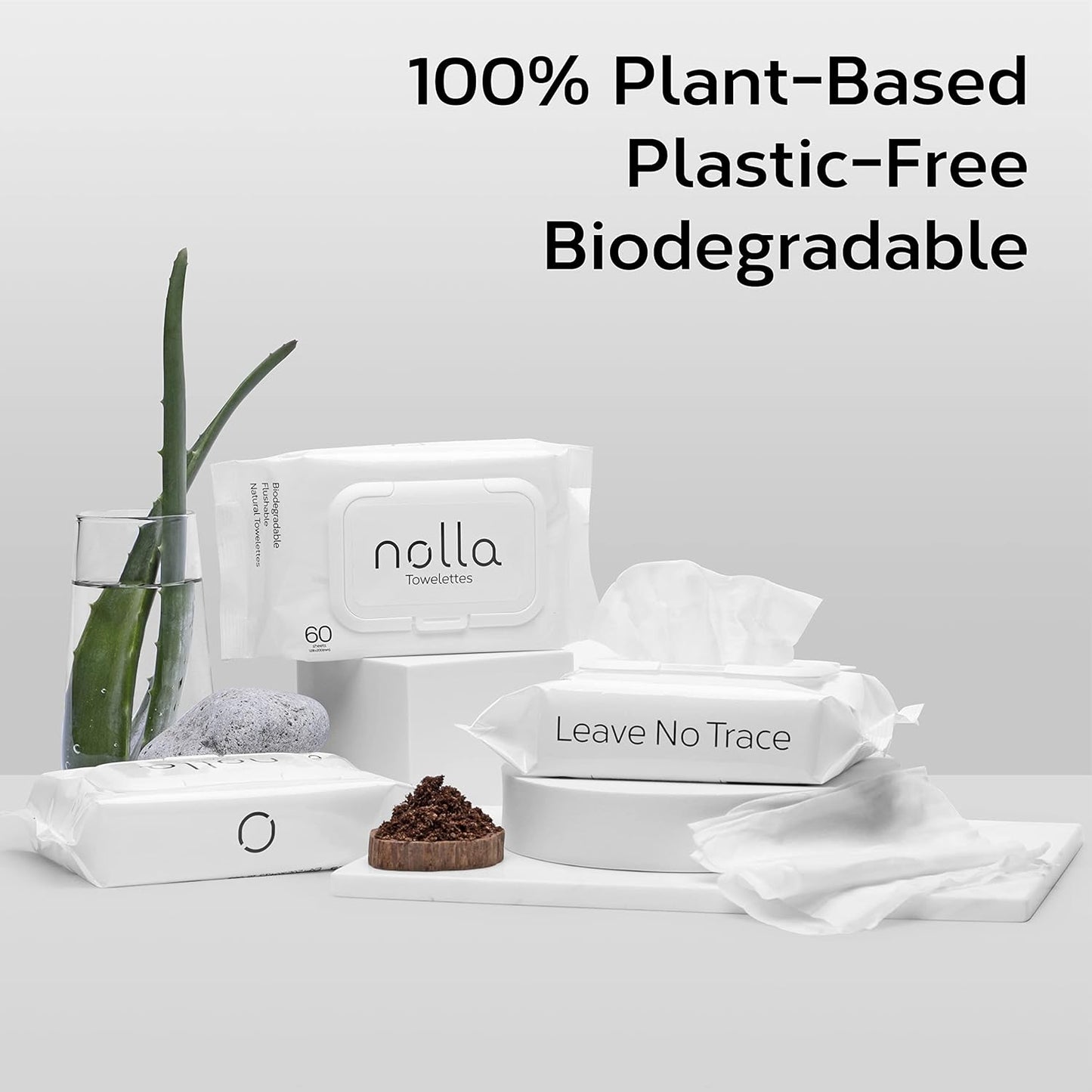 Nolla Flushable Wipes, 100% Plant-Based, Plastic-Free and Biodegradable