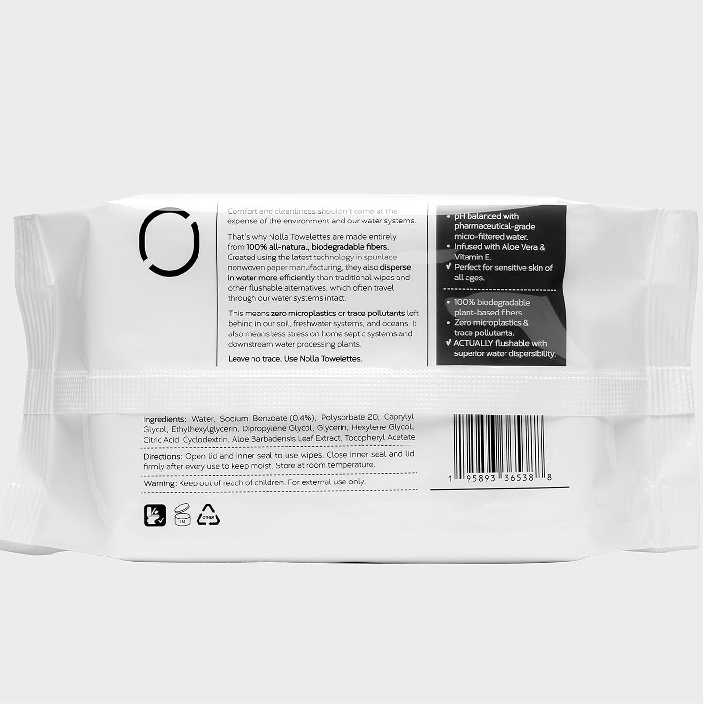 Nolla Flushable Wipes, 100% Plant-Based, Plastic-Free and Biodegradable