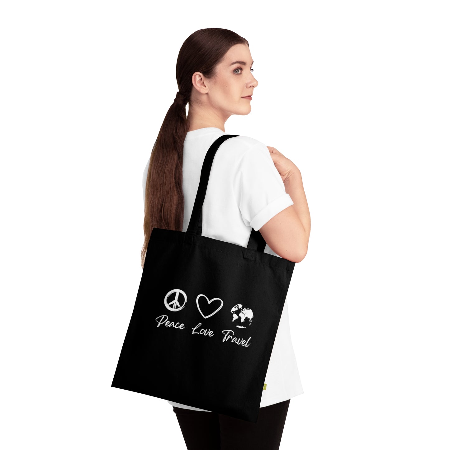 Peace Love Travel Organic Cotton Tote Bag