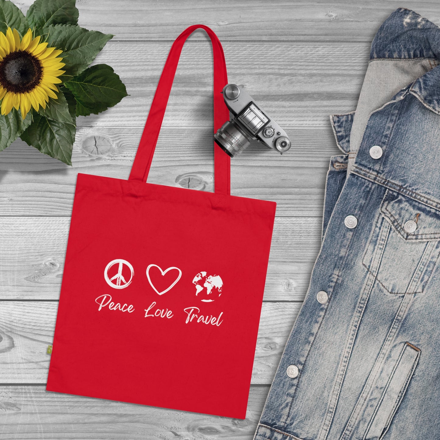 Peace Love Travel Organic Cotton Tote Bag
