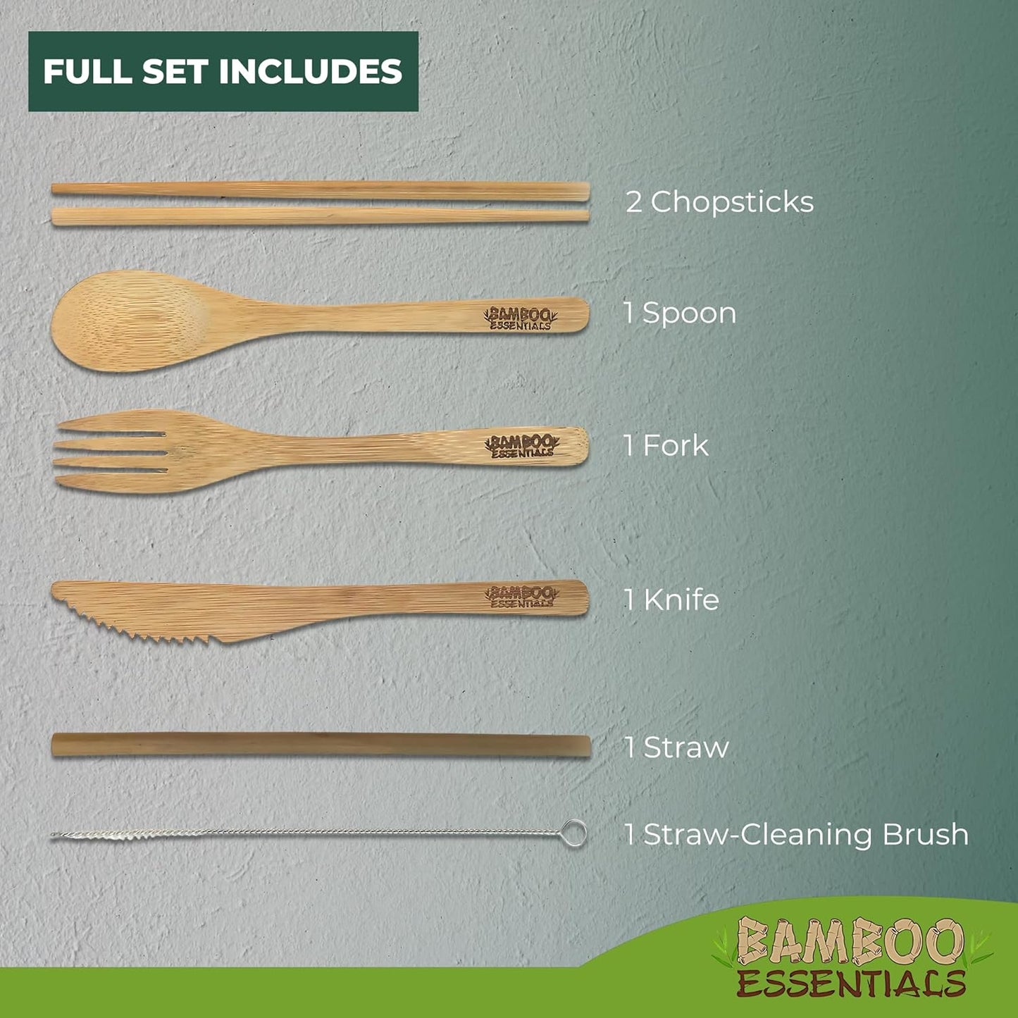 Travel Utensils with Case Set Fork, Knife, Spoon, Chopsticks, Straw, Straw-cleaning brush
