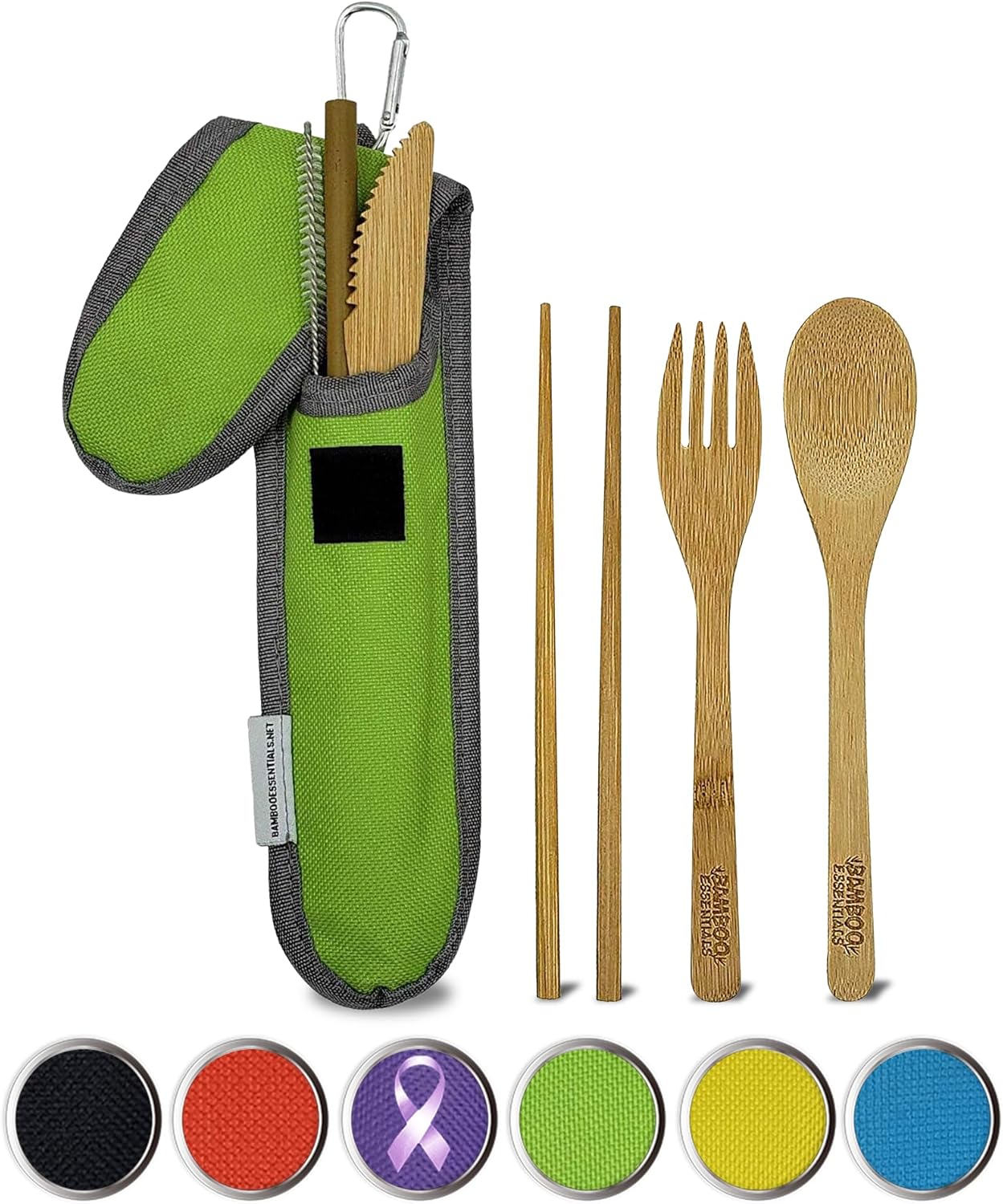 Travel Utensils with Case Set Fork, Knife, Spoon, Chopsticks, Straw, Straw-cleaning brush