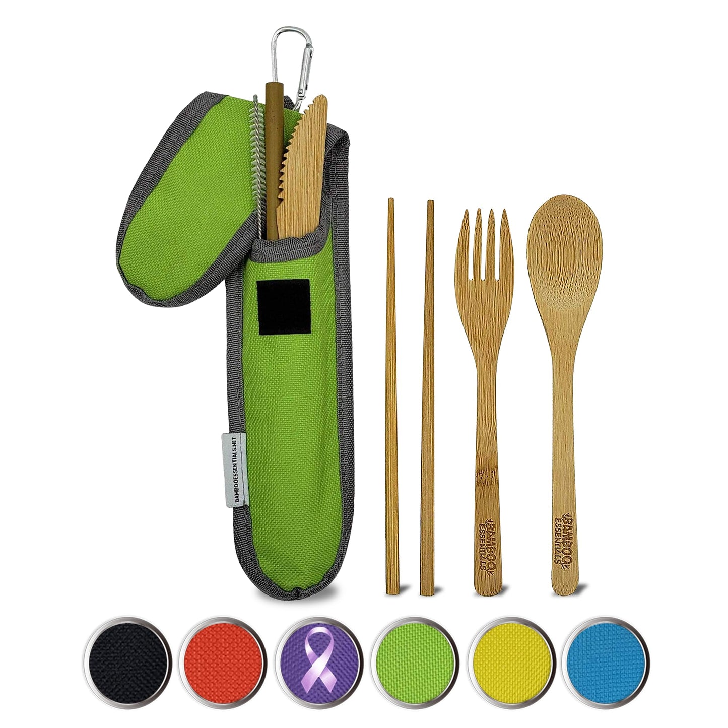 Travel Utensils with Case Set Fork, Knife, Spoon, Chopsticks, Straw, Straw-cleaning brush